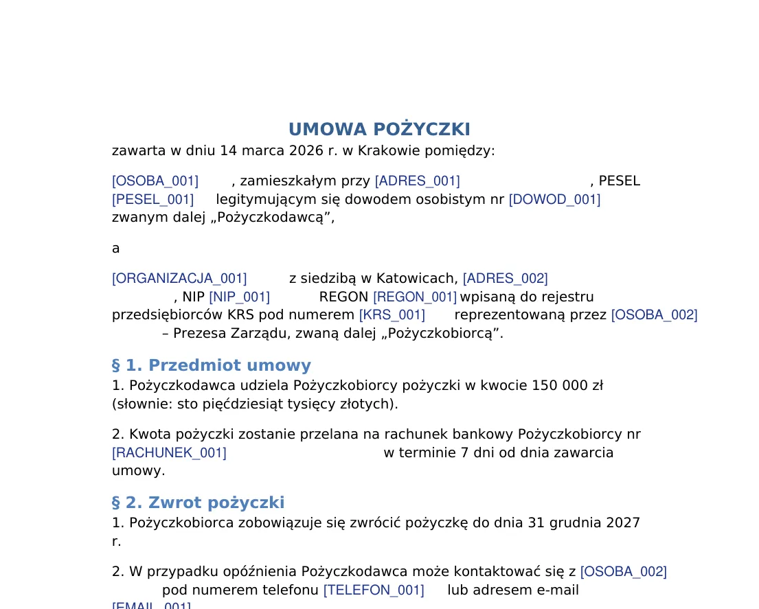 Ten sam fragment po redakcji: dane zastąpione identyfikatorami w kolorze.